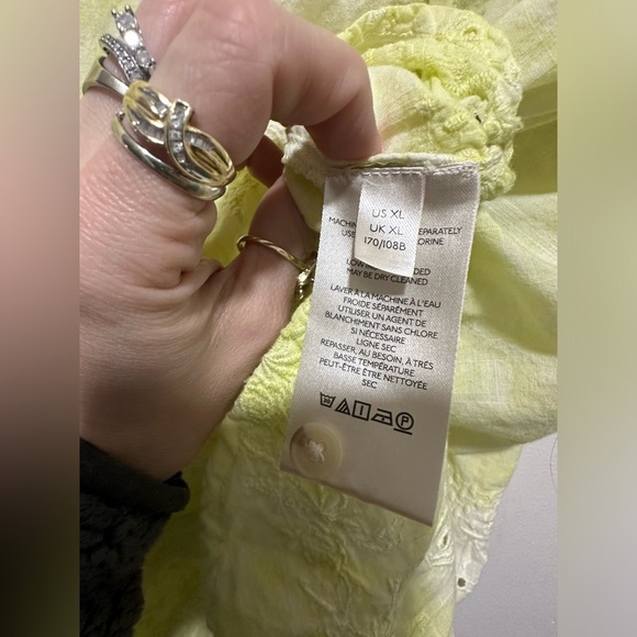 Anthropologie Pilcro Shirt Women XL Yellow Tie Dye Embroidered Eyelet Funky Boho - Picture 6 of 6